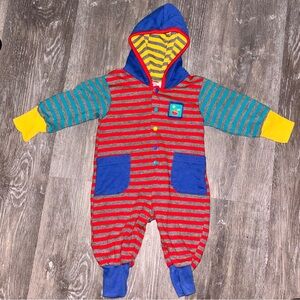 Vintage Small Steps Baby Boy One Piece Size 12 Months Color block Hooded Outfit
